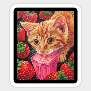 Cat Strawberry Paintings Sticker